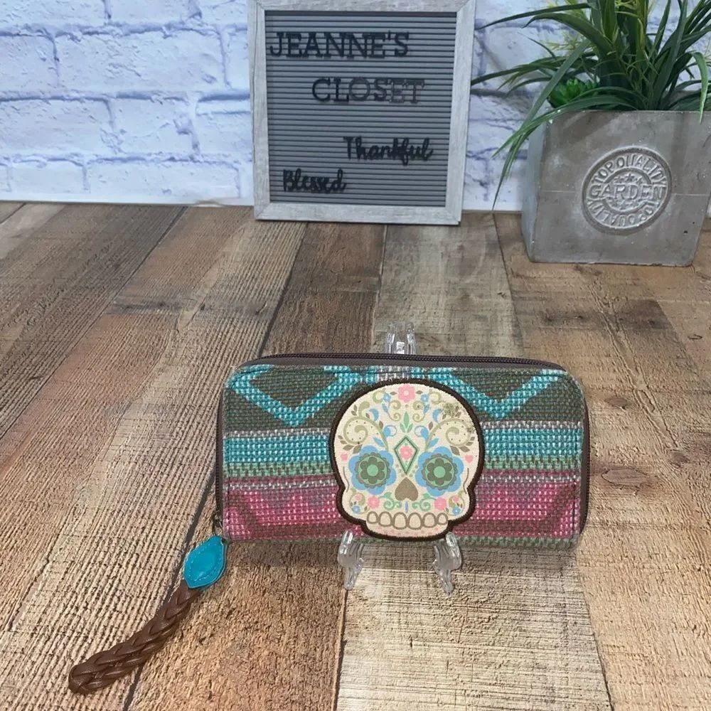 Sugar Skull Wallet Purse Punk Zip Wallet Clutch Boho Canvas Pretty